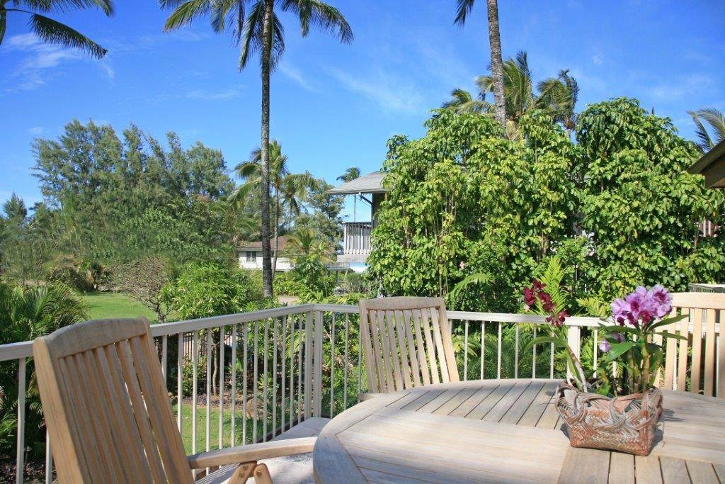 Deck with garden views